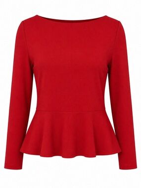 Jason Wu Red Long-Sleeve Peplum Top